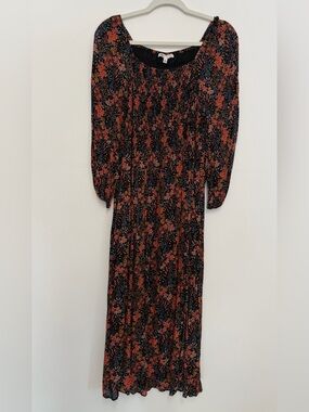 DR2 Black Floral Maxi Dress with Rust & Blue Accents